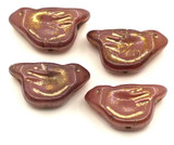 2pc 21x11mm Czech Pressed Glass Bird Beads, Pink Opal w/Gold Topaz Luster & Rose Gold Wash