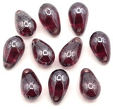 10pc 9x6mm Czech Pressed Glass Top-Drilled Teardrop Beads, Transparent Amethyst w/Luster