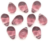 10pc 9x6mm Czech Pressed Glass Top-Drilled Teardrop Beads, Transparent Light Amethyst