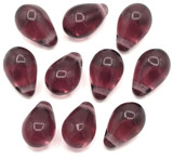 10pc 9x6mm Czech Pressed Glass Top-Drilled Teardrop Beads, Transparent Amethyst