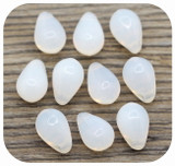 10pc 9x6mm Czech Pressed Glass Top-Drilled Teardrop Beads, White Opal