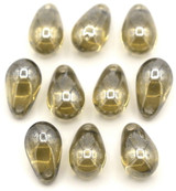 10pc 9x6mm Czech Pressed Glass Top-Drilled Teardrop Beads, Gray w/Luster