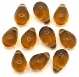 10pc 9x6mm Czech Pressed Glass  Top-Drilled Teardrop Beads, Smokey Topaz