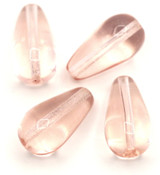 4pc 15x8mm Czech Pressed Glass Teardrop Beads, Light Rosaline