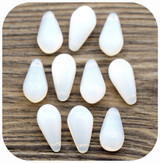 10pc 14x7mm Czech Pressed Glass Faceted Top-Drilled Teardrop Beads, White Opal
