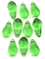 10pc 14x7mm Czech Pressed Glass Faceted Top-Drilled Teardrop Beads, Light Peridot