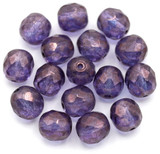 16pc 8mm Czech Fire-Polished Faceted Round Beads, Lila Vega