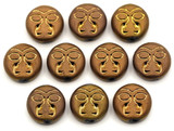 10pc 14mm Glass Patterned Coin Beads, Matte Bronze