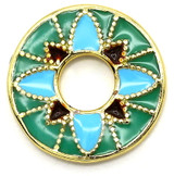 11mm Enameled Brass Donut Charm, Turquoise Deco