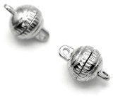 2 Sets 13x8mm Textured Round Magnetic Clasps, Silver