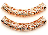 2pc 43x12mm Rose Gold-Plated Alloy Curved Tube Spacer Beads