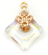 10mm Crystal Square Pendant w/Light Golden Brass Bail, Crystal AB