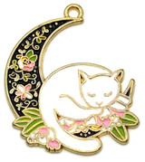 33x27mm Enameled Catnap on the Moon Pendant