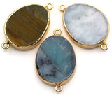 33x20mm Amazonite Electroplated Baroque Oval Focal Link, Gold