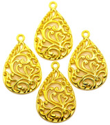 4pc 34x21mm Filigree Teardrop Pendants, Gold