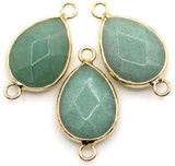 1pc Approx. 27x14mm Amazonite Faceted Teardrop Pendant Link, Gold