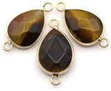 1pc Approx. 27x14mm Tigereye Faceted Teardrop Pendant Link, Gold