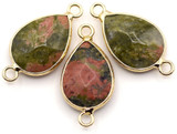 1pc Approx. 27x14mm Unakite Faceted Teardrop Pendant Link, Gold