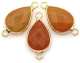 1pc Approx. 27x14mm Red Aventurine Faceted Teardrop Pendant Link, Gold