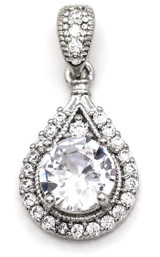 26x13mm Platinum-Plated Brass, Cubic Zirconia & Rhinestone Teardrop Pendant