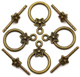 4 Sets 23x16mm (25mm) Round Toggle Clasps with Flower Accents, Antique Bronze