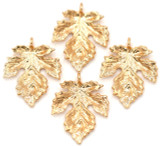 4pc 37x29mm Leaf Pendants, Gold Finish