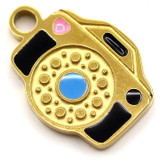 12x9mm Stainless Steel Enameled Camera Charm, Gold
