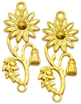 2pc 39x15mm Stainless Steel Filigree Floral Links, Gold