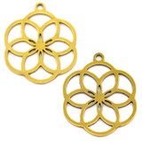 2pc 22x18mm Stainless Steel Laser-Cut Flower Pendants, Gold