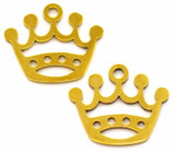 2pc 15x13mm Stainless Steel Laser-Cut Crown Pendants, Gold