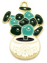 31x22mm Enameled Potted Plant Pendant, Gold