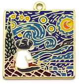 28x25mm Enameled Van Gogh in his "Starry Night" Painting Pendant, Gold