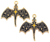 2pc 30x29mm Enameled Magical Dragon Pendants, Gold