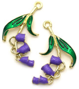 1 Pair 31x21mm Enameled Lily of the Valley Flower Chandelier Drops, Light Gold/Violet/Green