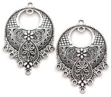 2pc 43x29mm Detailed Floral Chandelier Pendant Links, Antique Silver