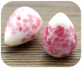 2pc 17x12mm Lampwork Glass Teardrop Beads,  White w/Speckled Pink