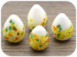 2pc 17x12mm Lampwork Glass Teardrop Beads,  White w/Speckled Yellow, Green & Orange