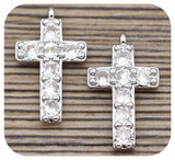 2pc 17x10mm Platinum-Plated Brass & Cubic Zirconia Cross Pendants