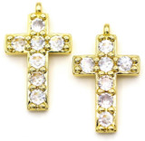 2pc 17x10mm 18k Gold-Plated Brass & Cubic Zirconia Cross Pendants