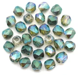 30pc 4mm Crystal Faceted Cubic Cylinder Beads, Blue-Green Iris