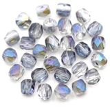 30pc 4mm Crystal Faceted Cubic Cylinder Beads, Crystal/Blue Iris