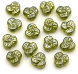 10-Gram Bag (About 15pc) of 9mm Czech Pressed Glass Trillium Flower Beads, Olivine Luster