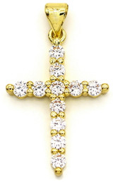 26x17.5mm Brass & Cubic Zirconia Cross Pendant, Gold