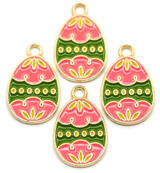 4pc 22x14mm Enameled Easter Egg Charms, Pink/Green/Gold