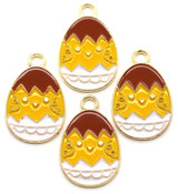 4pc 22x14mm Enameled Easter Egg w/Chick Charms, Gold Multi