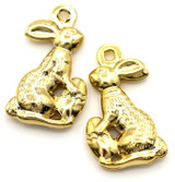 2pc 18x11mm Puffed Stainless Steel Bunny Rabbit w/Easter Egg Charm, Gold