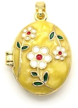 22x17mm 18k Gold-Plated Enameled Brass Locket, Yellow Floral