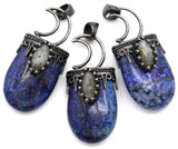 Approx. 43x21mm Labradorite & Lapis Celestial Tab Pendant, Antique Silver