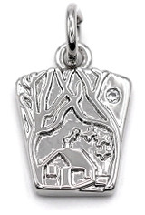 13x9mm Platinum-Plated Brass & Cubic Zirconia Forest Cottage Charm