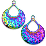 2pc 28x21mm Stainless Steel Textured Teardrop Charms, Multi